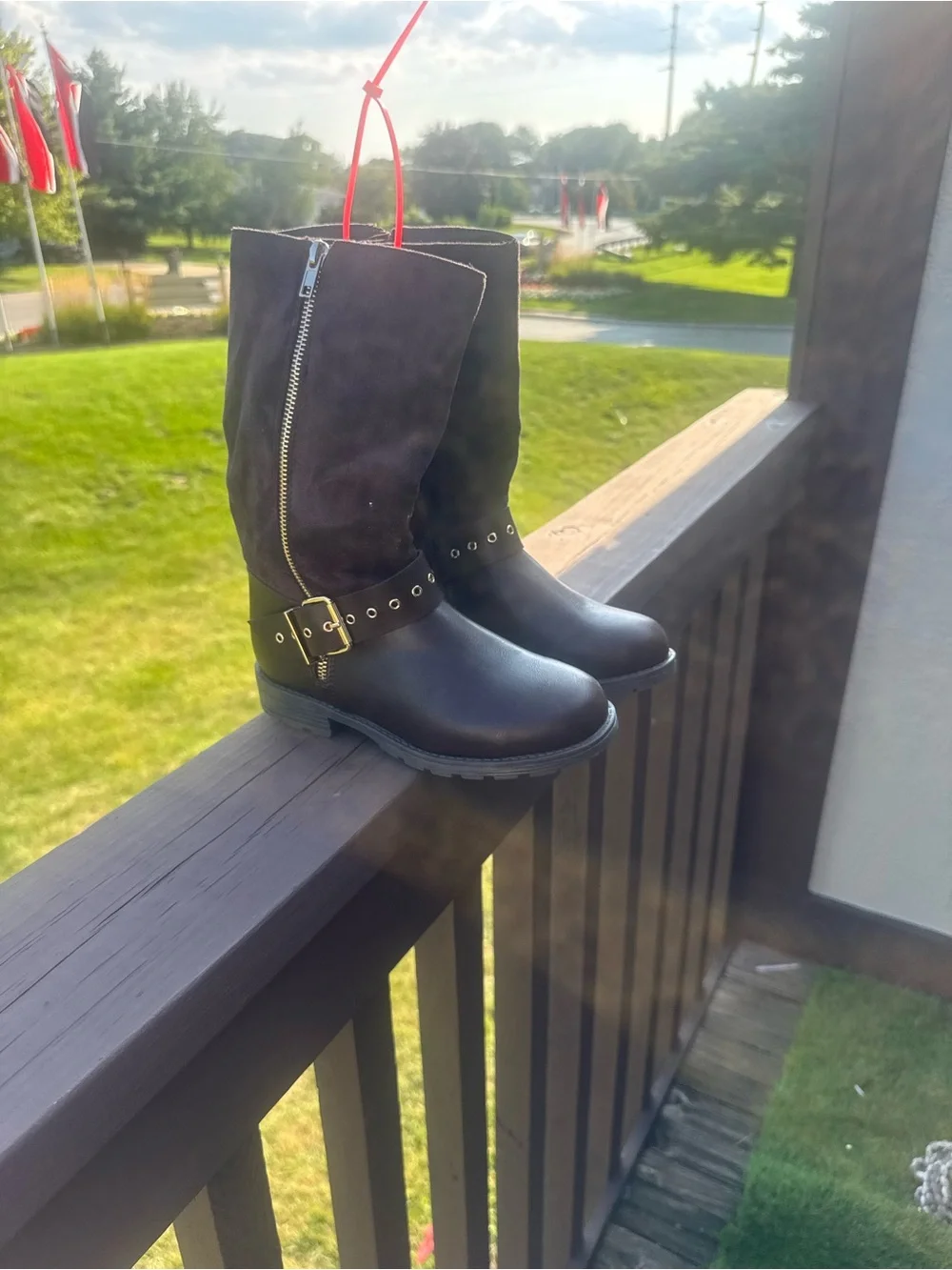 Kids Brown Suede and Leather Buckle Boots